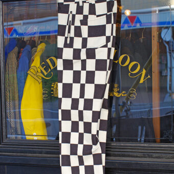 IRREGULAR CHECKERED FLAG STRAIGHT TROUSERS