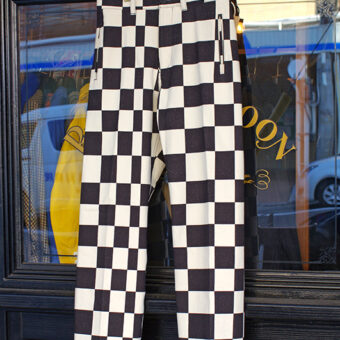 IRREGULAR CHECKERED FLAG STRAIGHT TROUSERS